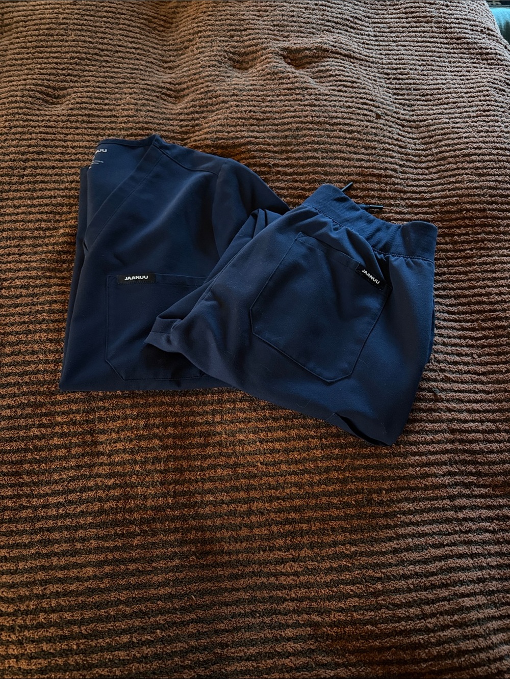 Jaanuu Navy Blue Medical Scrub Set - Top & Pants